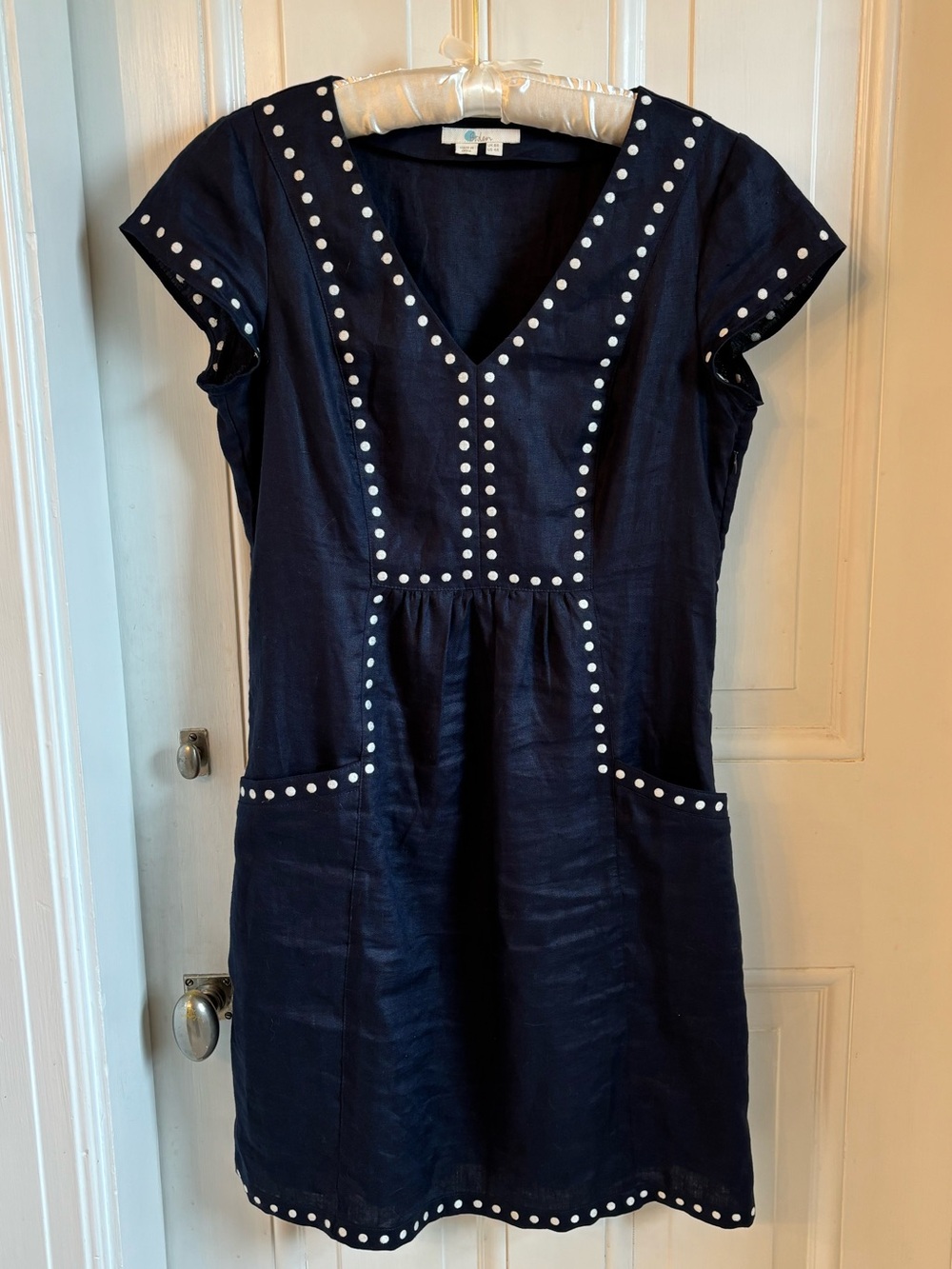 Boden navy and white linen dress 4R